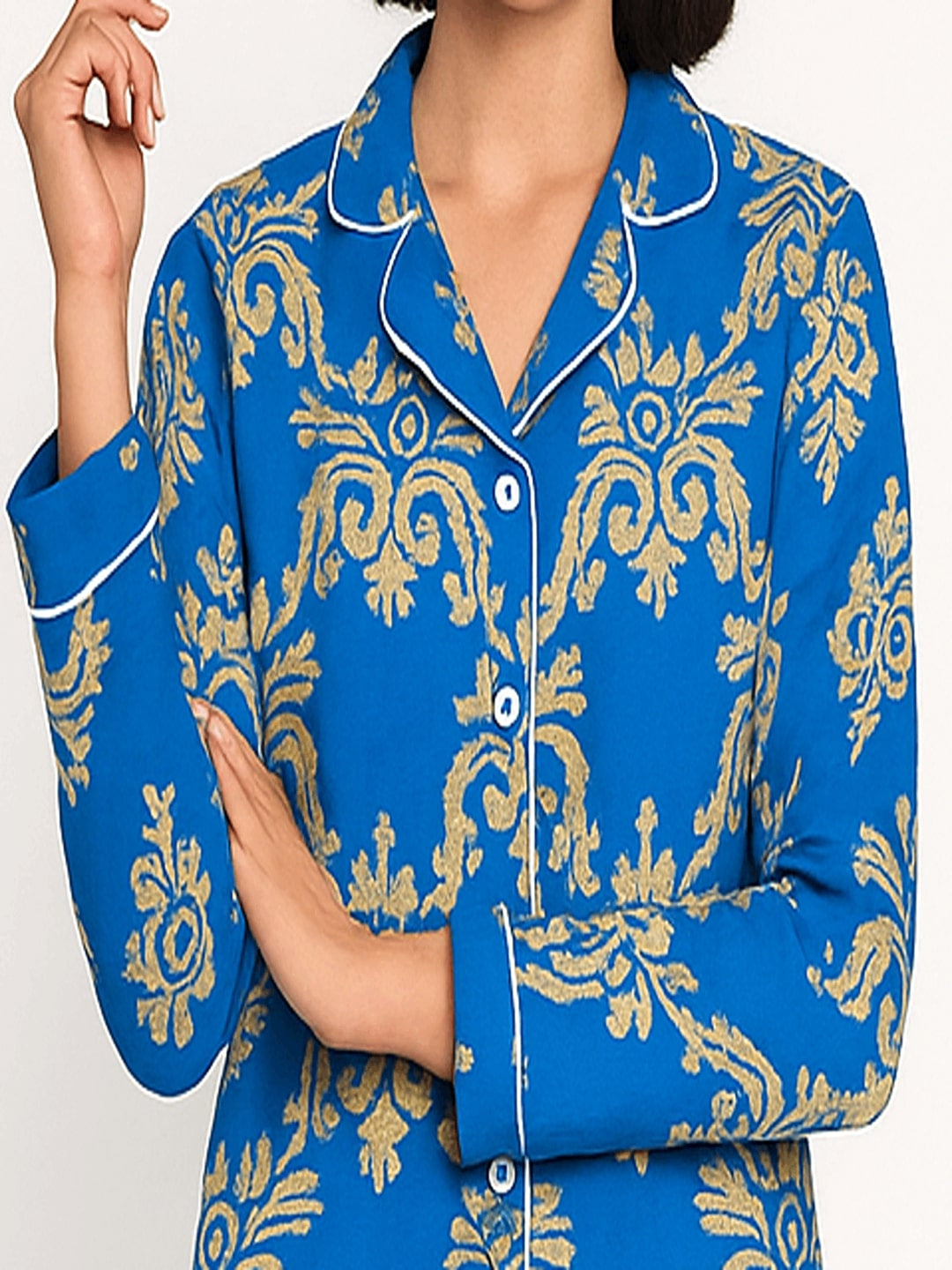 Women Floral Printed Lapel Collar Shirt With Pyajamas