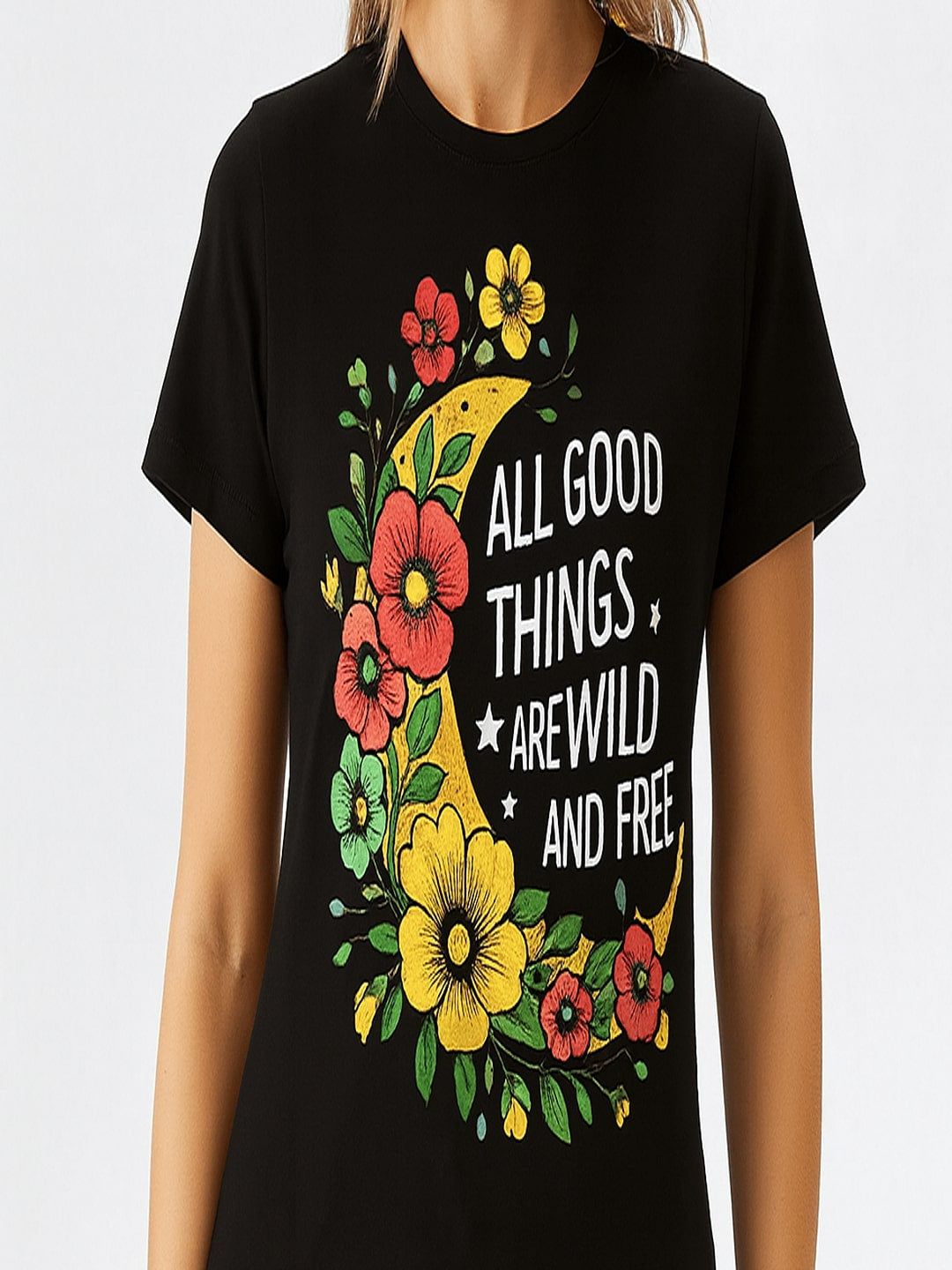 Women Typography Printed Round Neck Cotton T-shirt