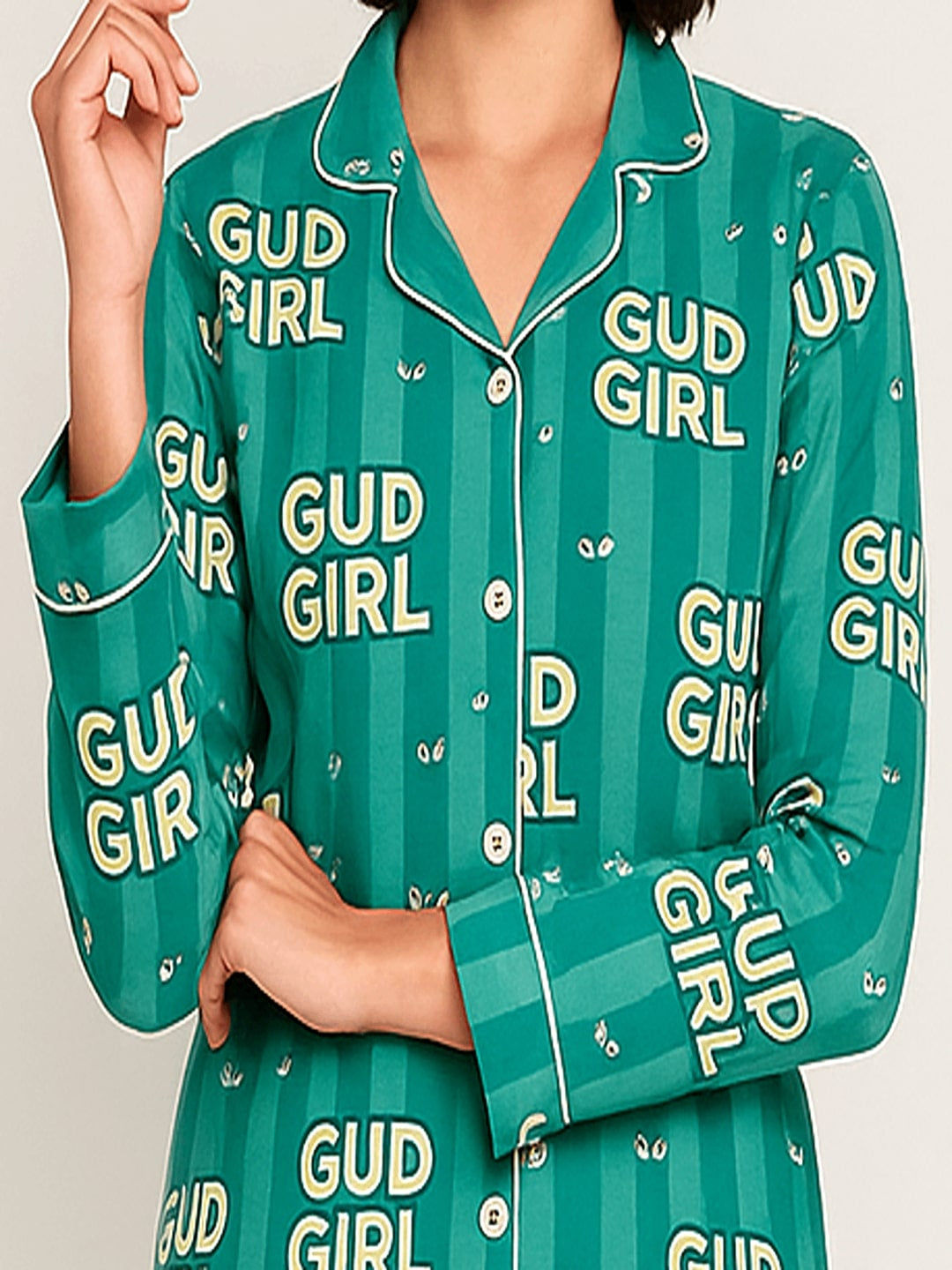 GAB Typography Printed Lapel Collar  Night suit