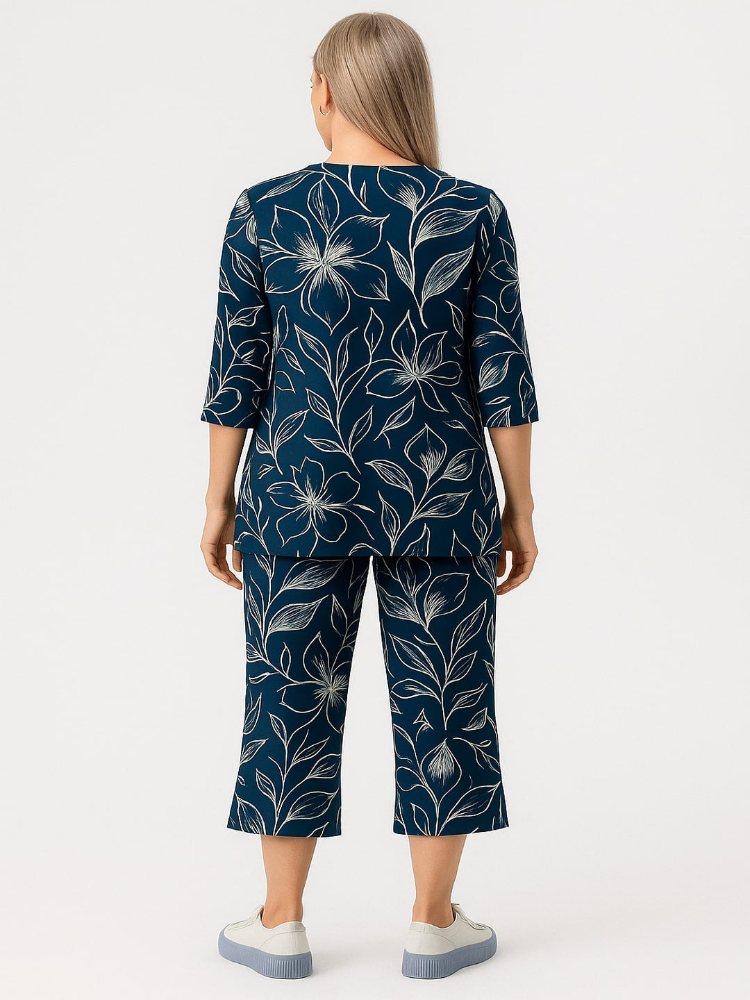 Floral Printed Mandarin Collar Pure Cotton Tunic With Capris