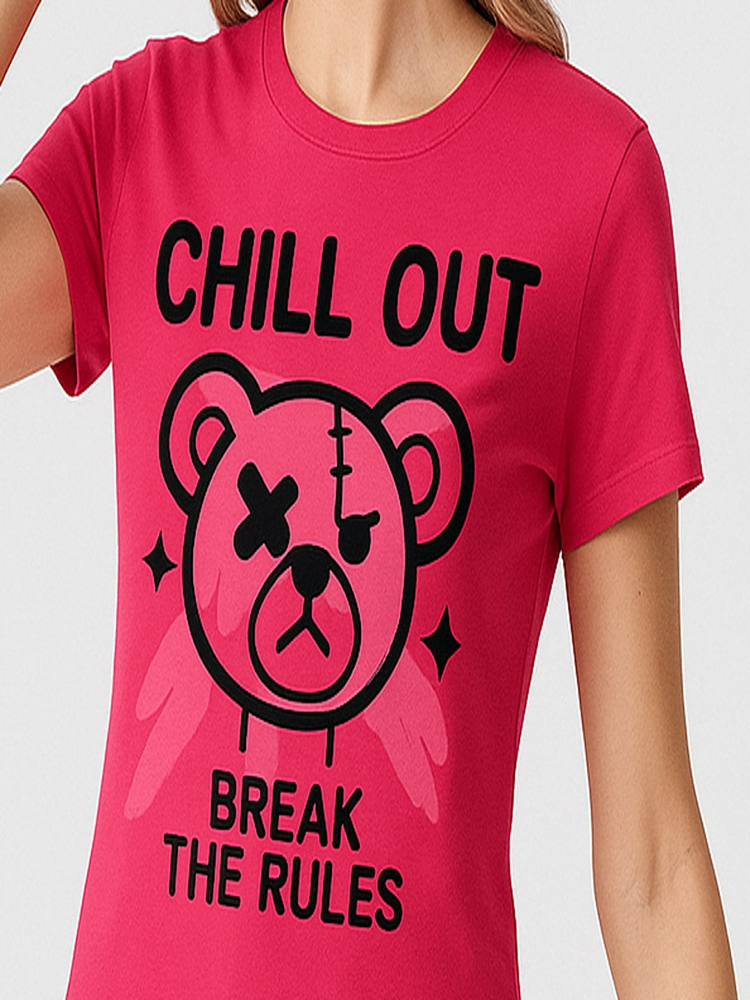 Women Typography Printed Round Neck Cotton T-shirt