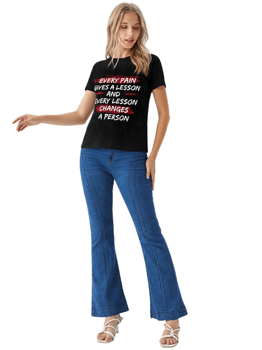 Women Typography Printed Round Neck Cotton T-shirt