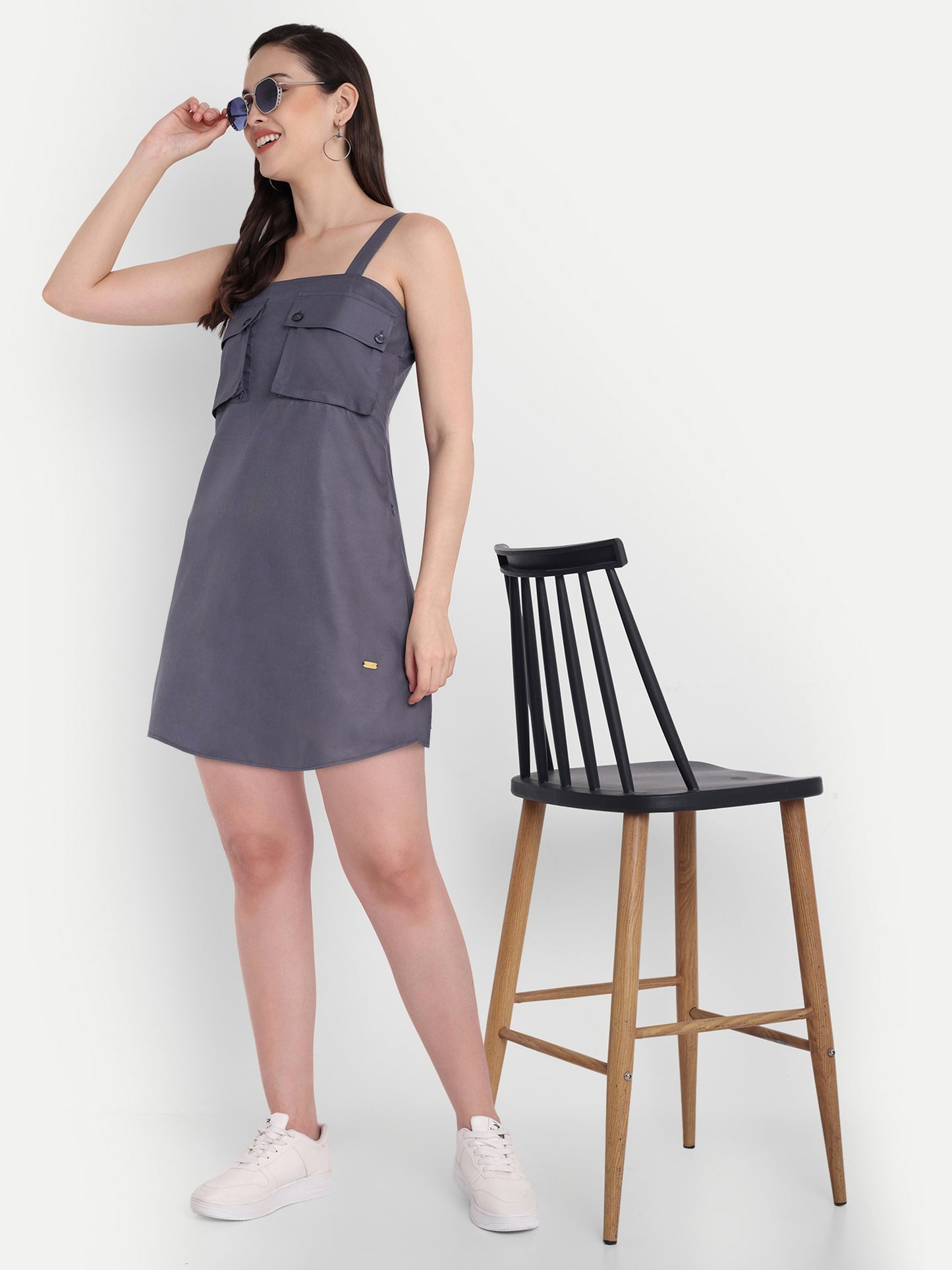 GAB Solid A Line Middi Dress