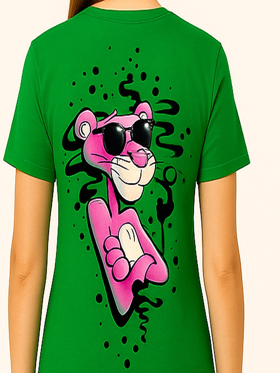Women Pink Panther Graphic Printed Round Neck Pure Cotton T-shirt