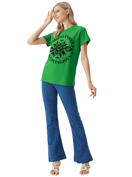 Women Typography Printed Round Neck Cotton T-shirt