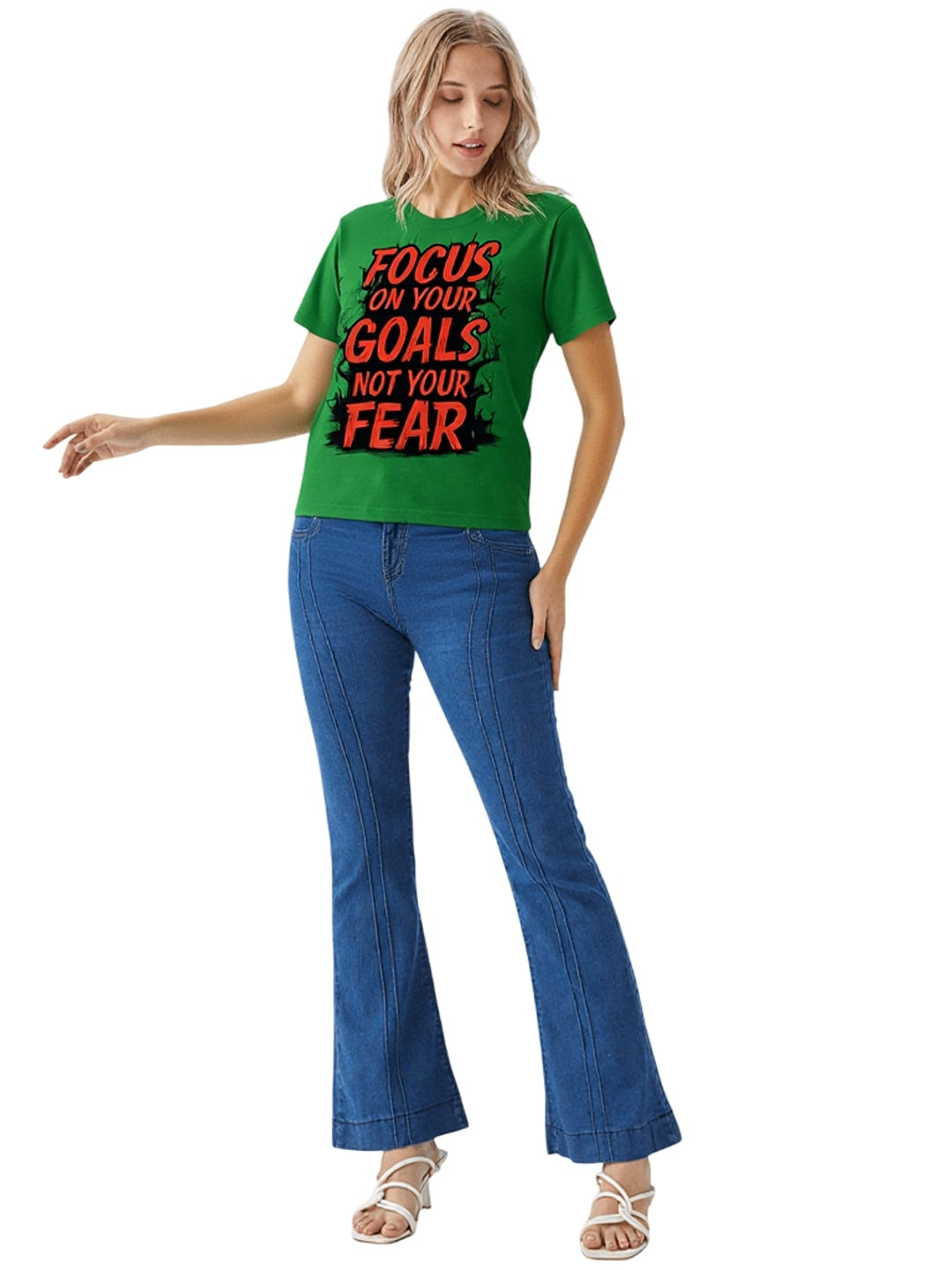 Women Typography Printed Round Neck Cotton T-shirt