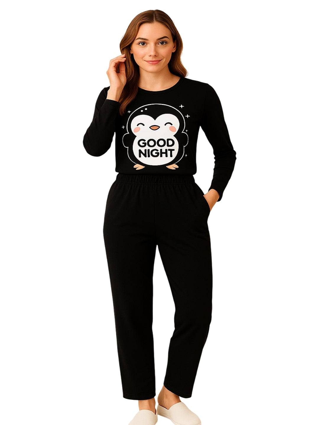 Printed Pure Cotton Round Neck T-Shirt Slip On Pyjama Night Suit