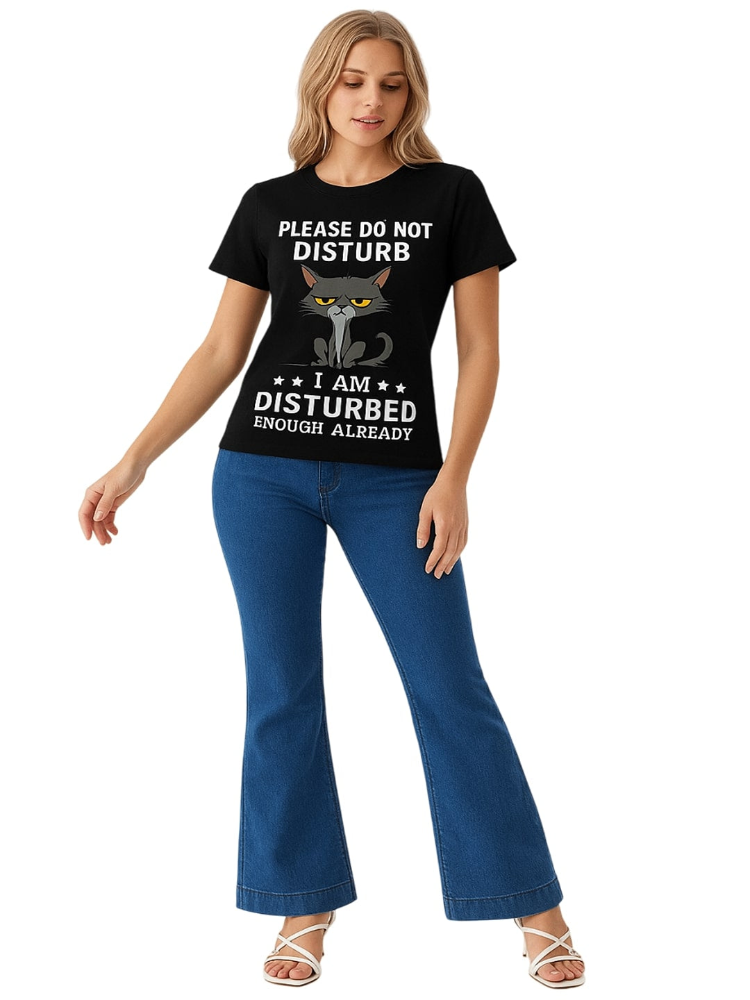 Women Typography Printed Round Neck Cotton T-shirt