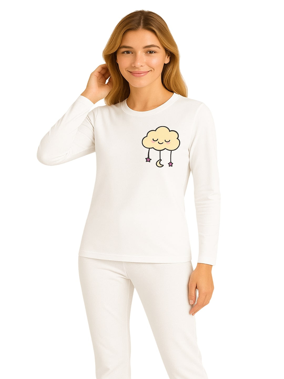 Women Graphic Printed Pure Cotton T-Shirt & Trousers Night Suit