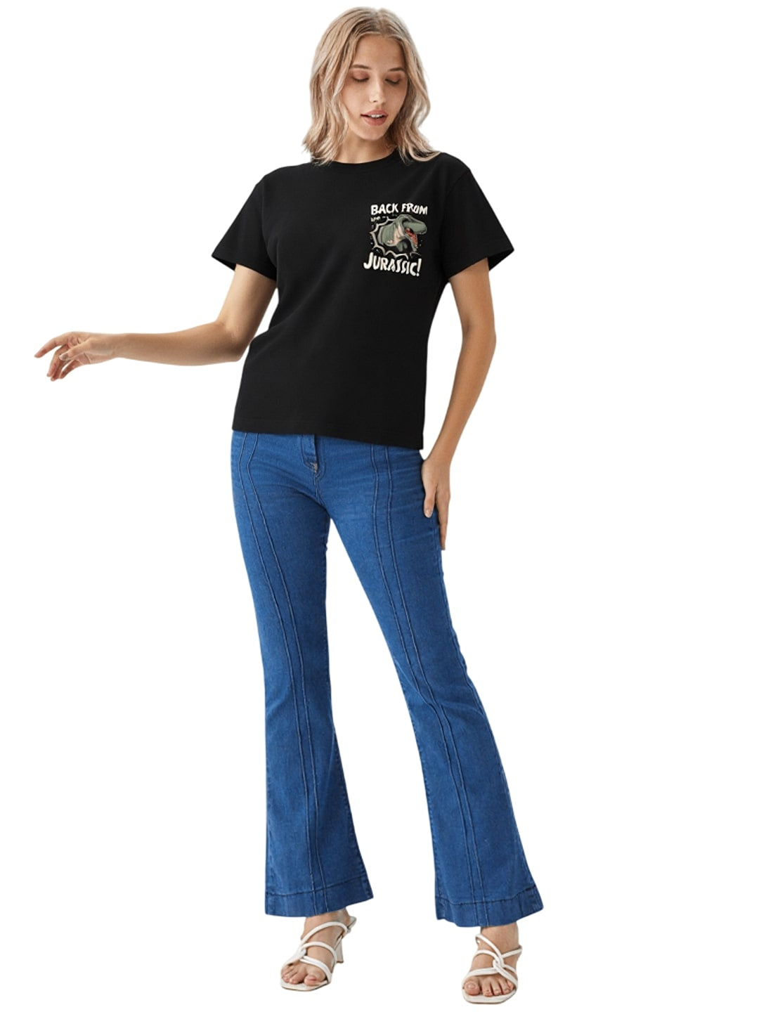 Women Jurassic park Graphic Printed Round Neck Cotton T-shirt