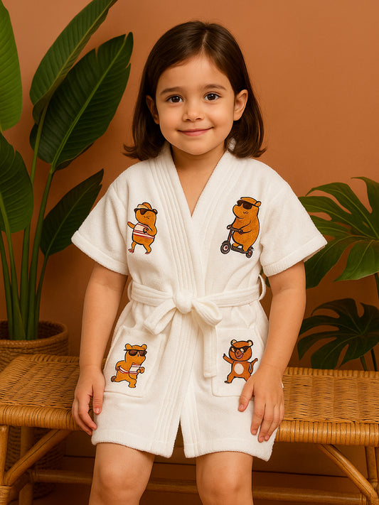 GAB Kids Printed Pure Cotton Shawl Neck Bath Robe With Belt
