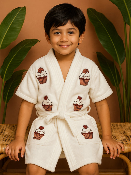 GAB Kids Printed Pure Cotton Shawl Neck Bath Robe With Belt