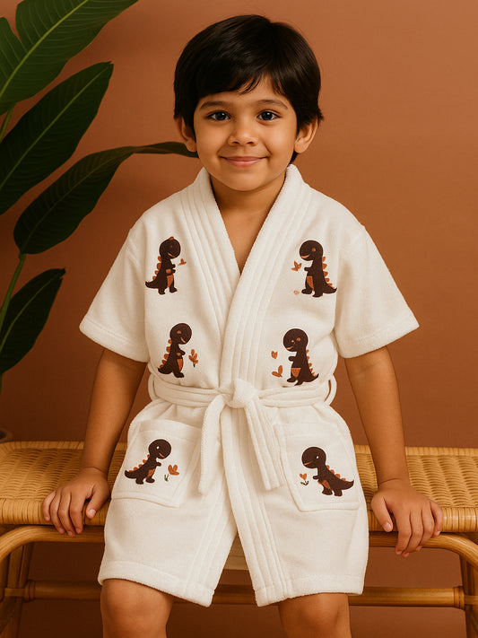 GAB Kids Printed Pure Cotton Shawl Neck Bath Robe With Belt