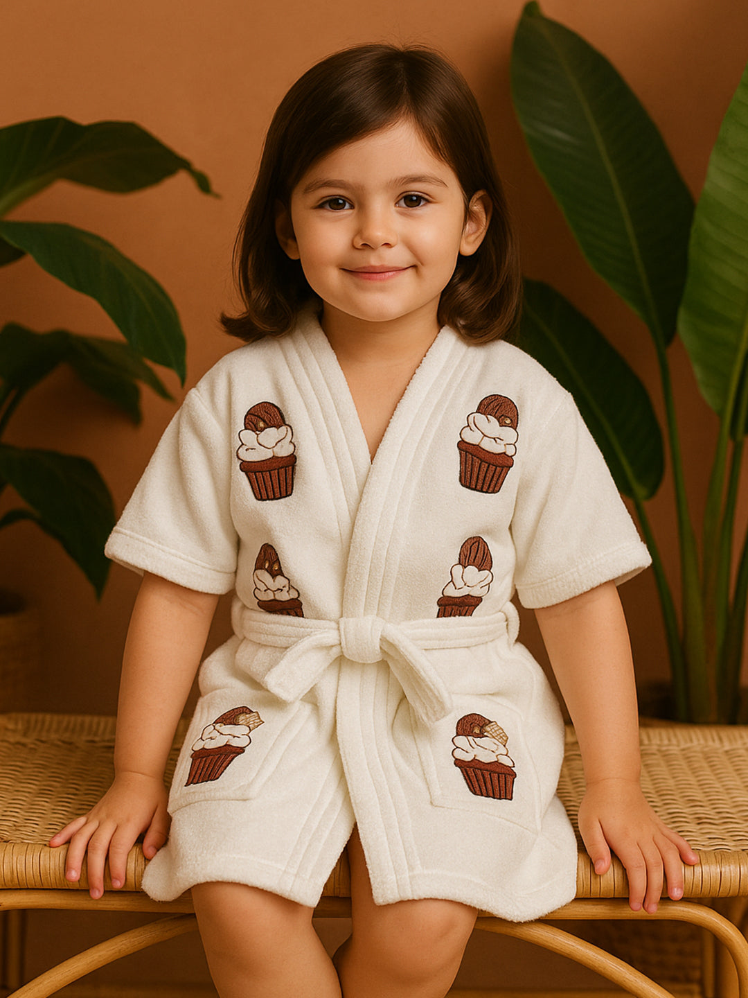 GAB Kids Printed Pure Cotton Shawl Neck Bath Robe With Belt