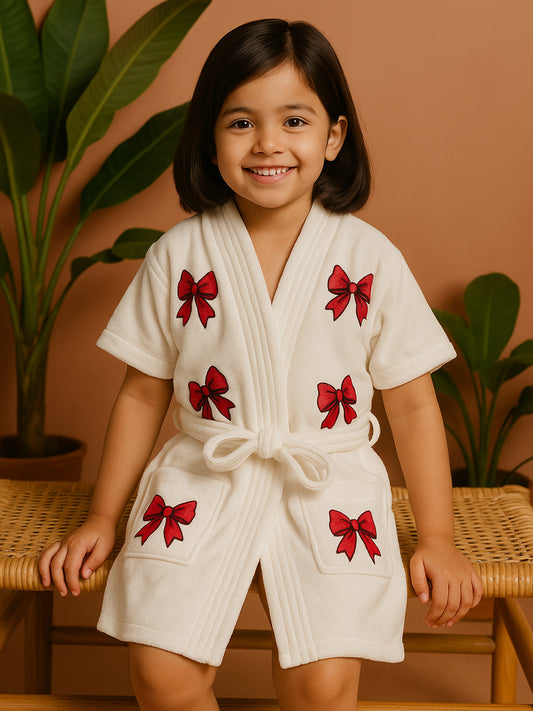 GAB Kids Printed Pure Cotton Shawl Neck Bath Robe With Belt