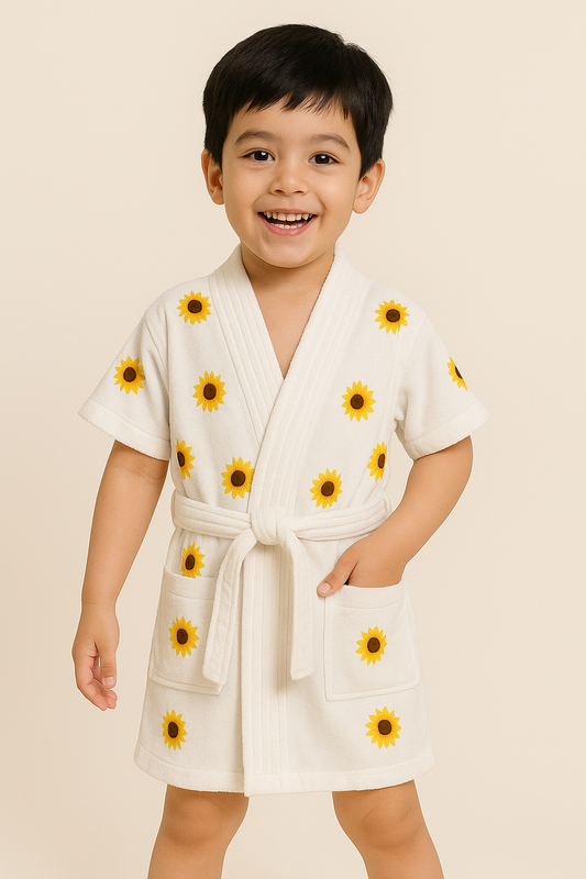 GAB Kids Printed Pure Cotton Shawl Neck Bath Robe With Belt