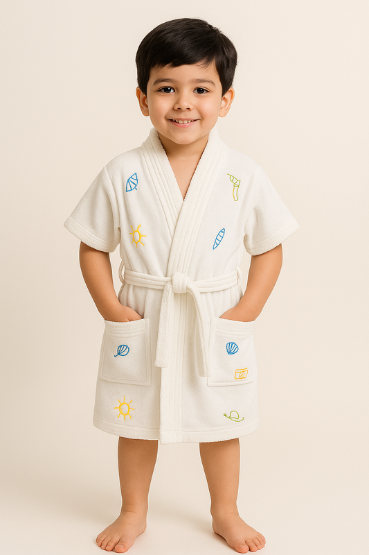 GAB Kids Printed Pure Cotton Shawl Neck Bath Robe With Belt