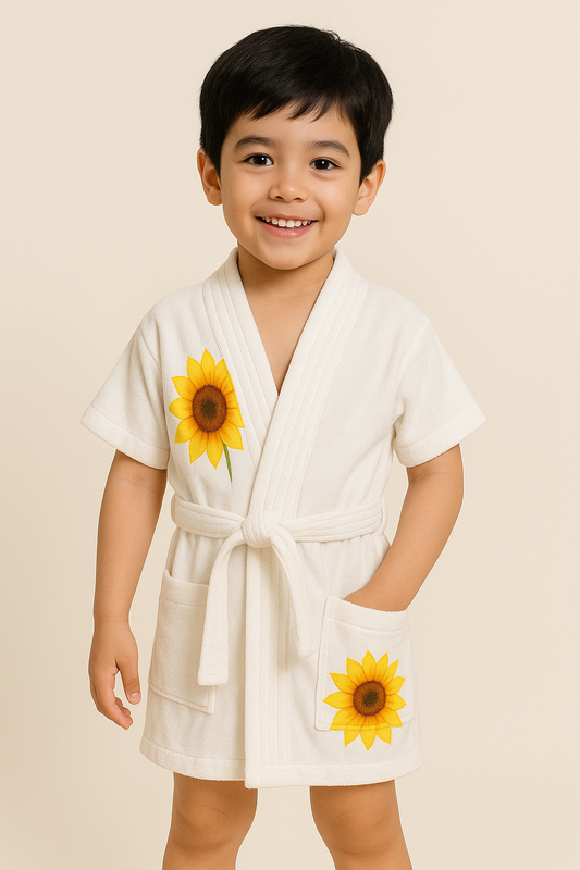GAB Kids Printed Pure Cotton Shawl Neck Bath Robe With Belt