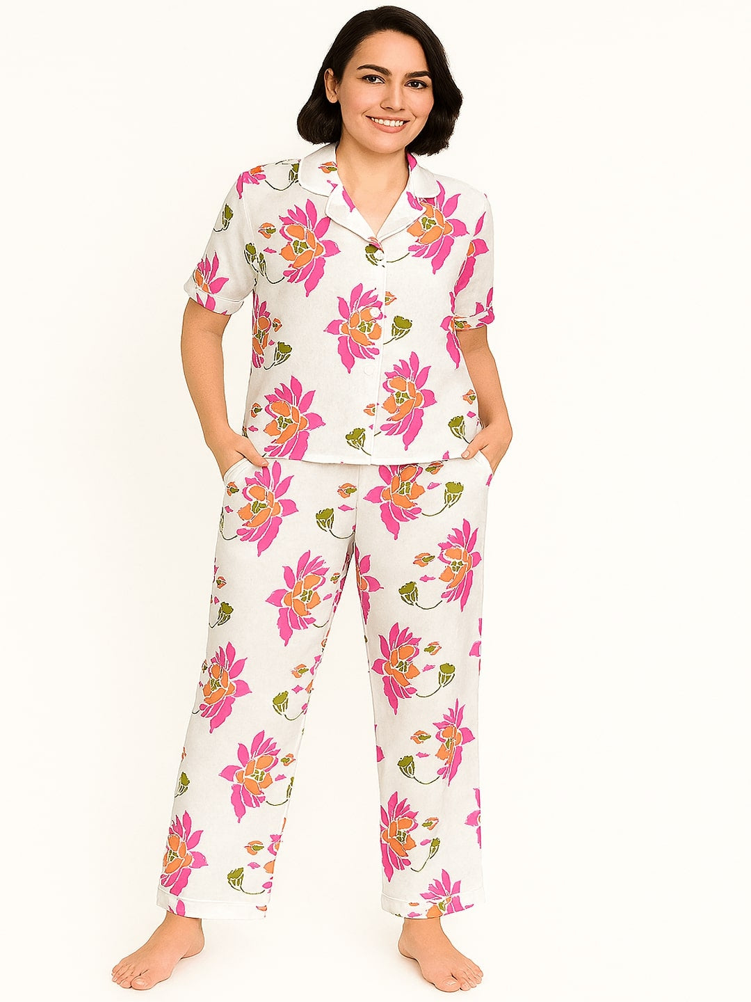 Floral Printed Pure Cotton Night Suit Set for Adult-Women
