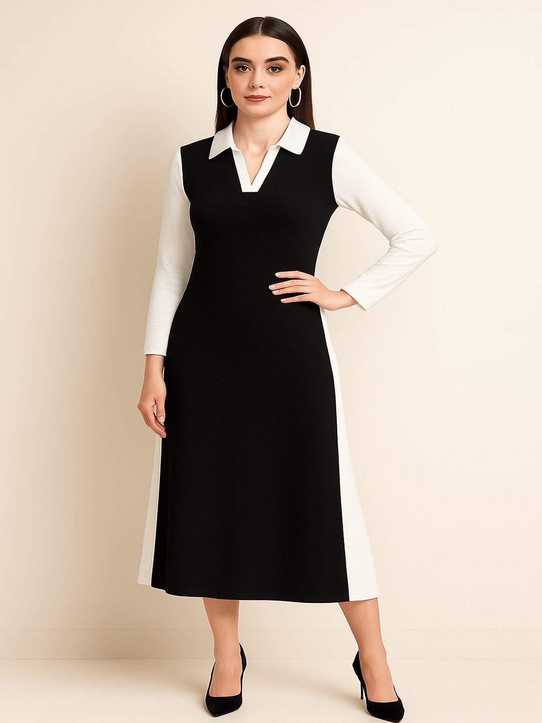 Women Colourblocked Formal A-Line Midi Dress