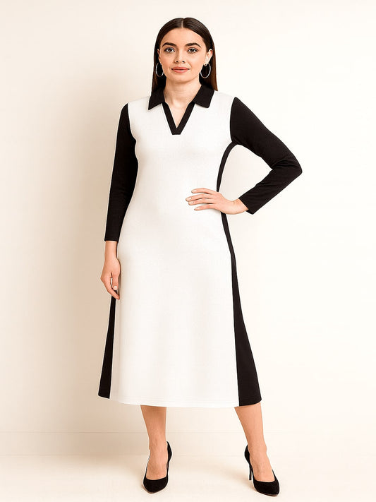 Women Colourblocked Formal A-Line Midi Dress