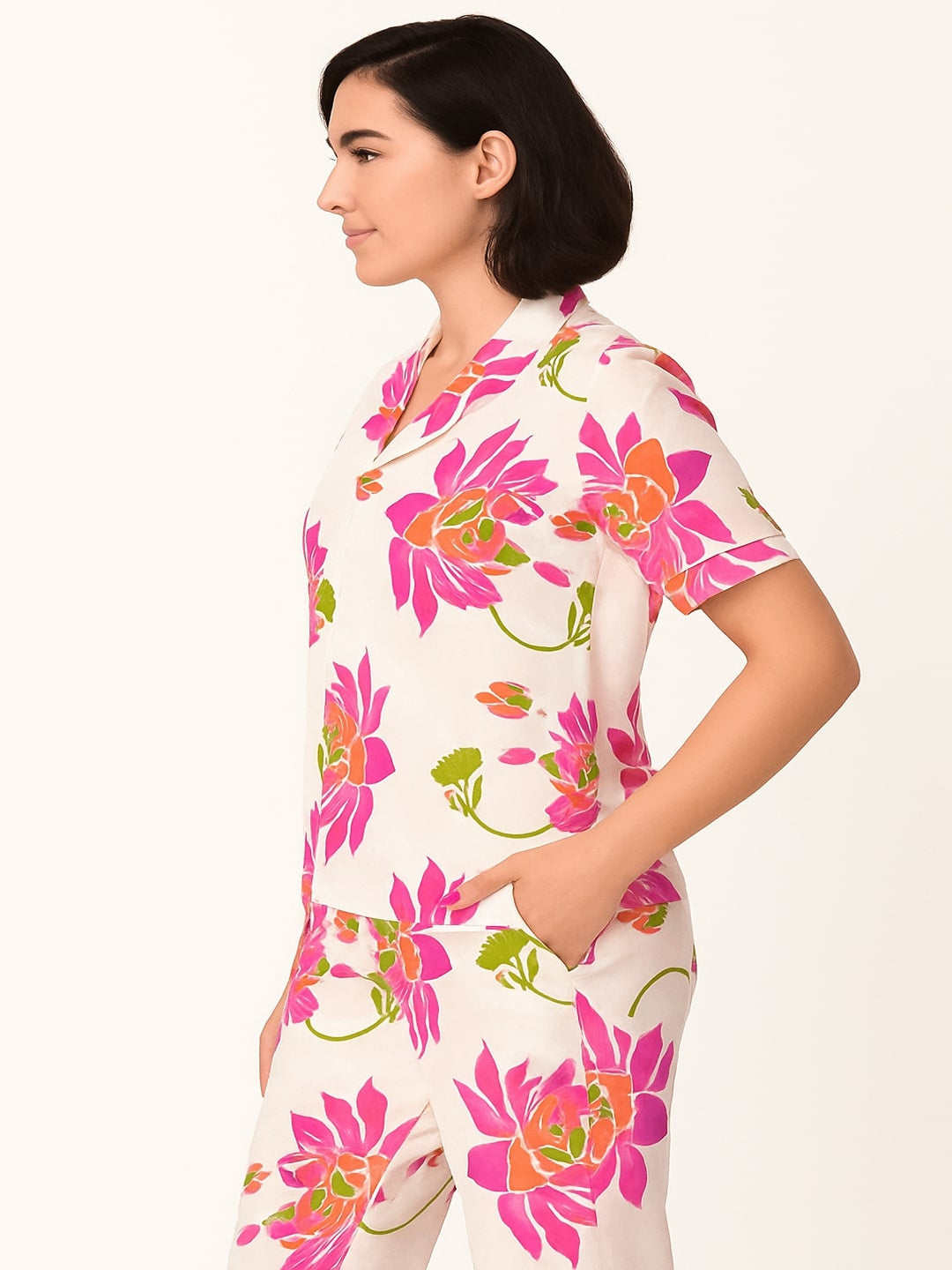 Floral Printed Pure Cotton Night Suit Set for Adult-Women