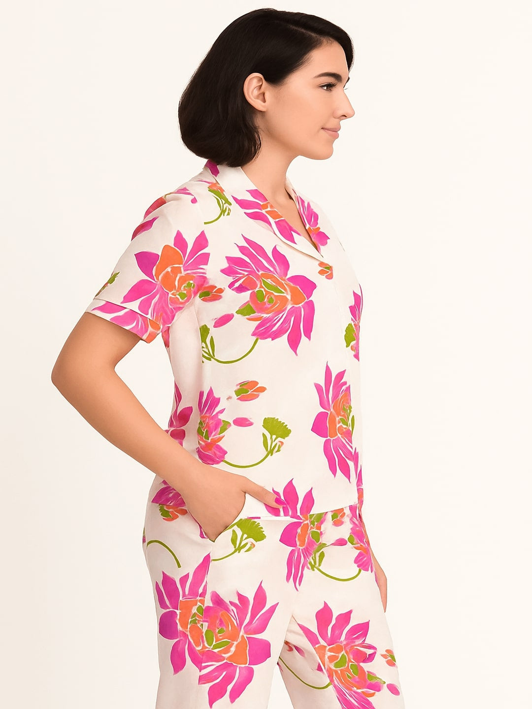 Floral Printed Pure Cotton Night Suit Set for Adult-Women