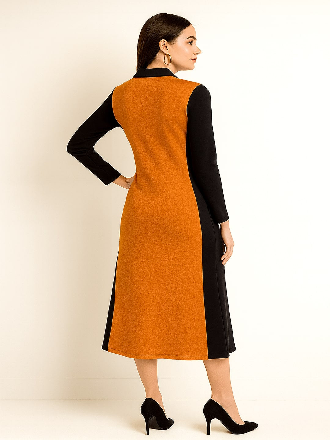 Colourblocked A-Line Midi Dress