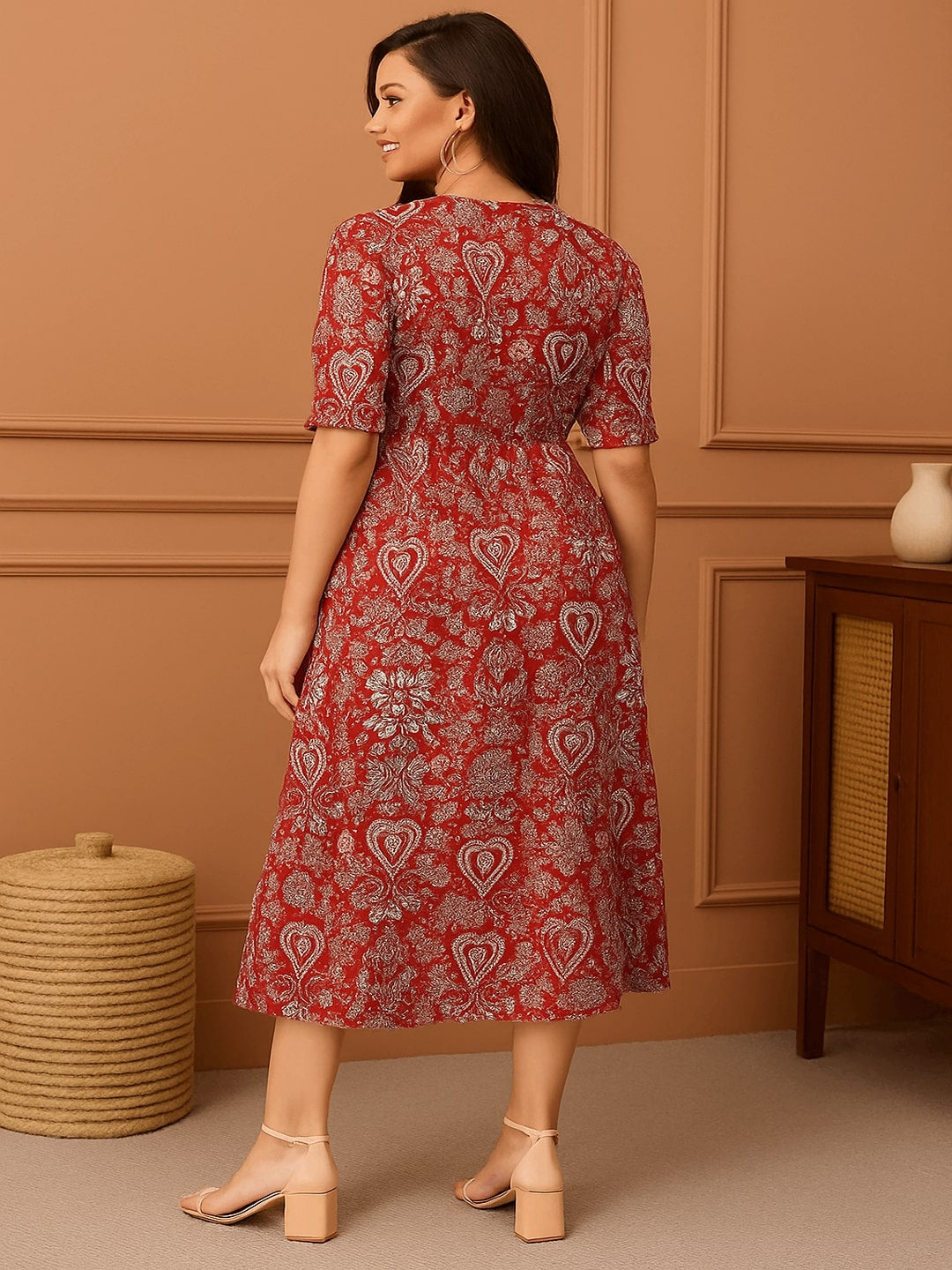 Women Floral Printed Puff Sleeve Cotton Fit & Flare Midi Dress
