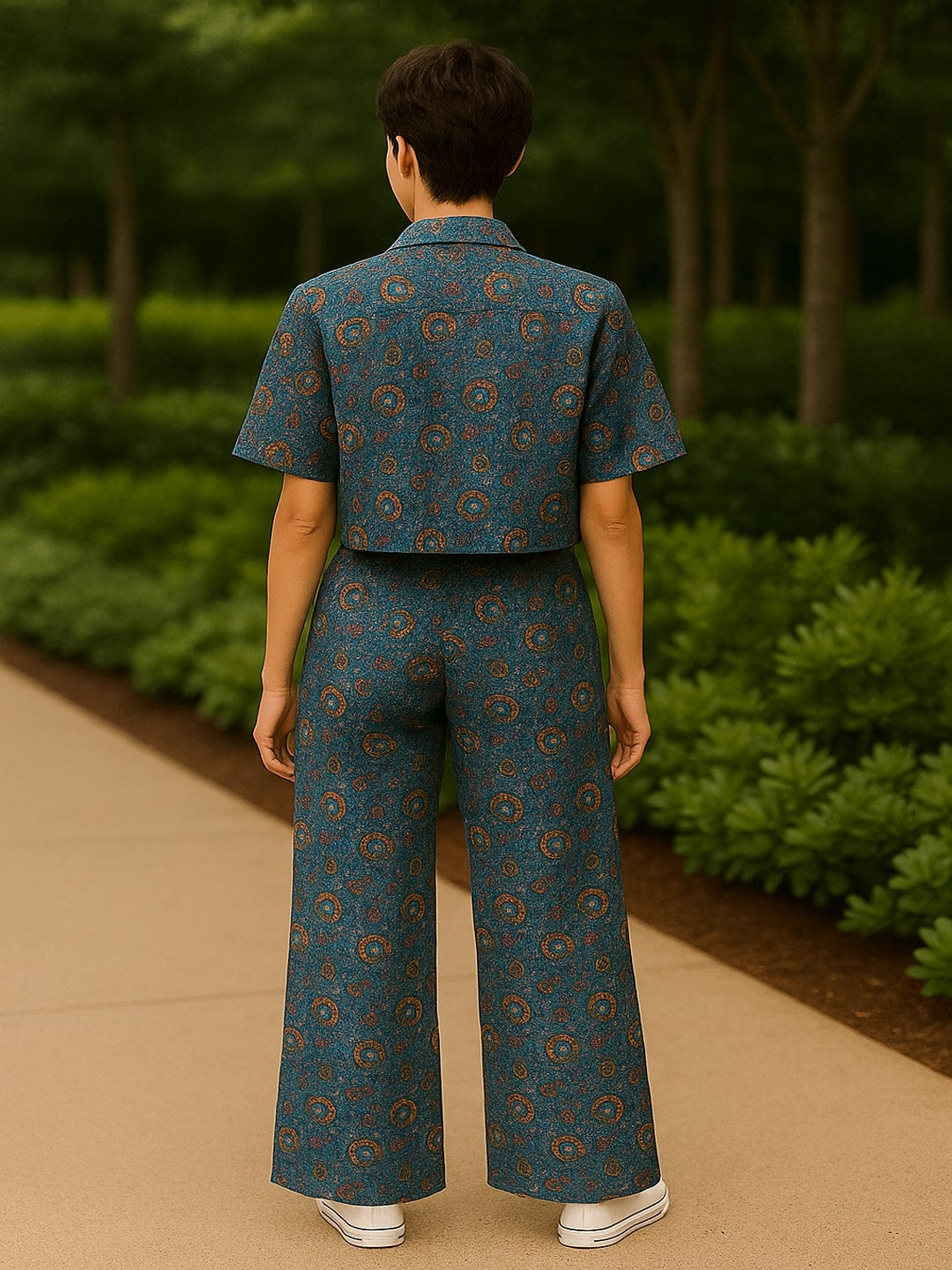 Geometric Printed Spread Collar Pure Cotton Shirt With Trousers