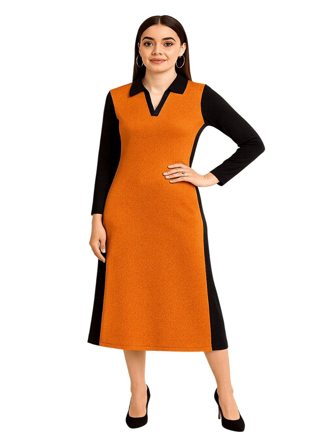 Colourblocked A-Line Midi Dress