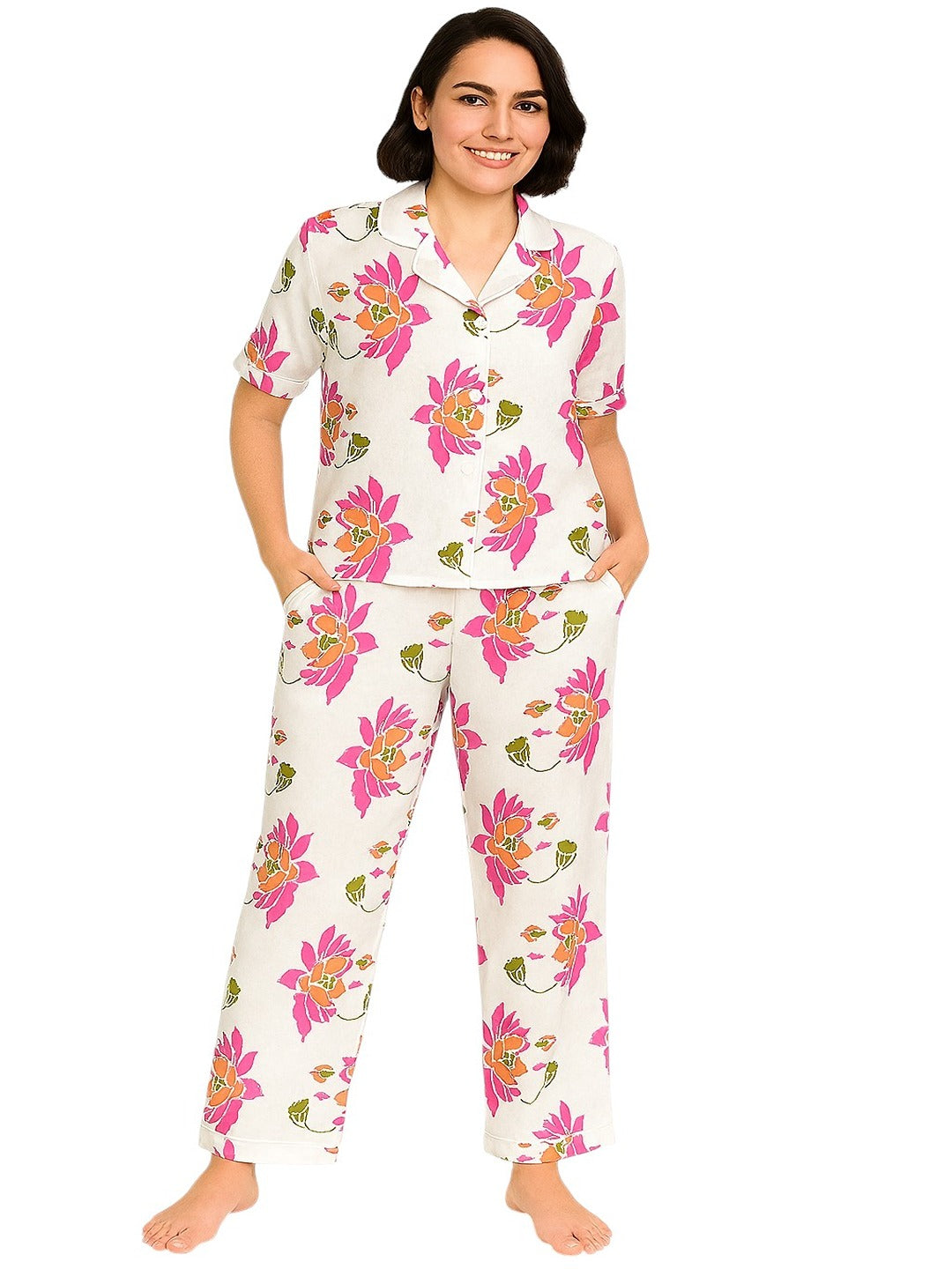 Floral Printed Pure Cotton Night Suit Set for Adult-Women