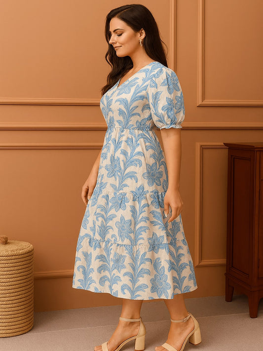 Floral Women Floral Printed Tiered A-Line Midi Dress