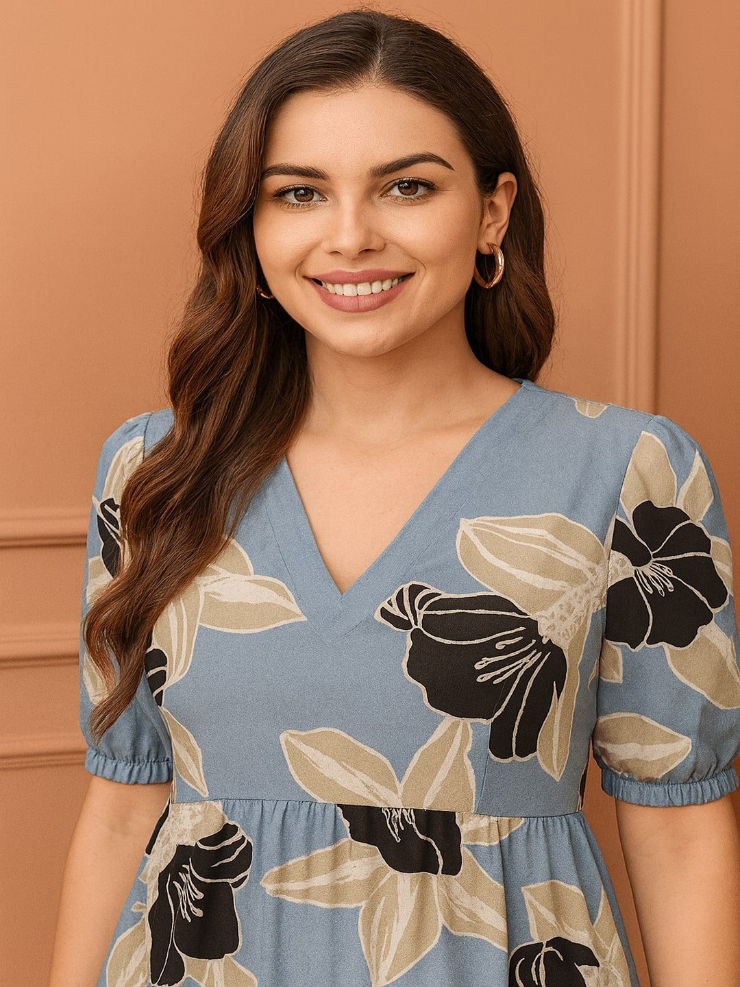 Floral Women Floral Printed Tiered A-Line Midi Dress