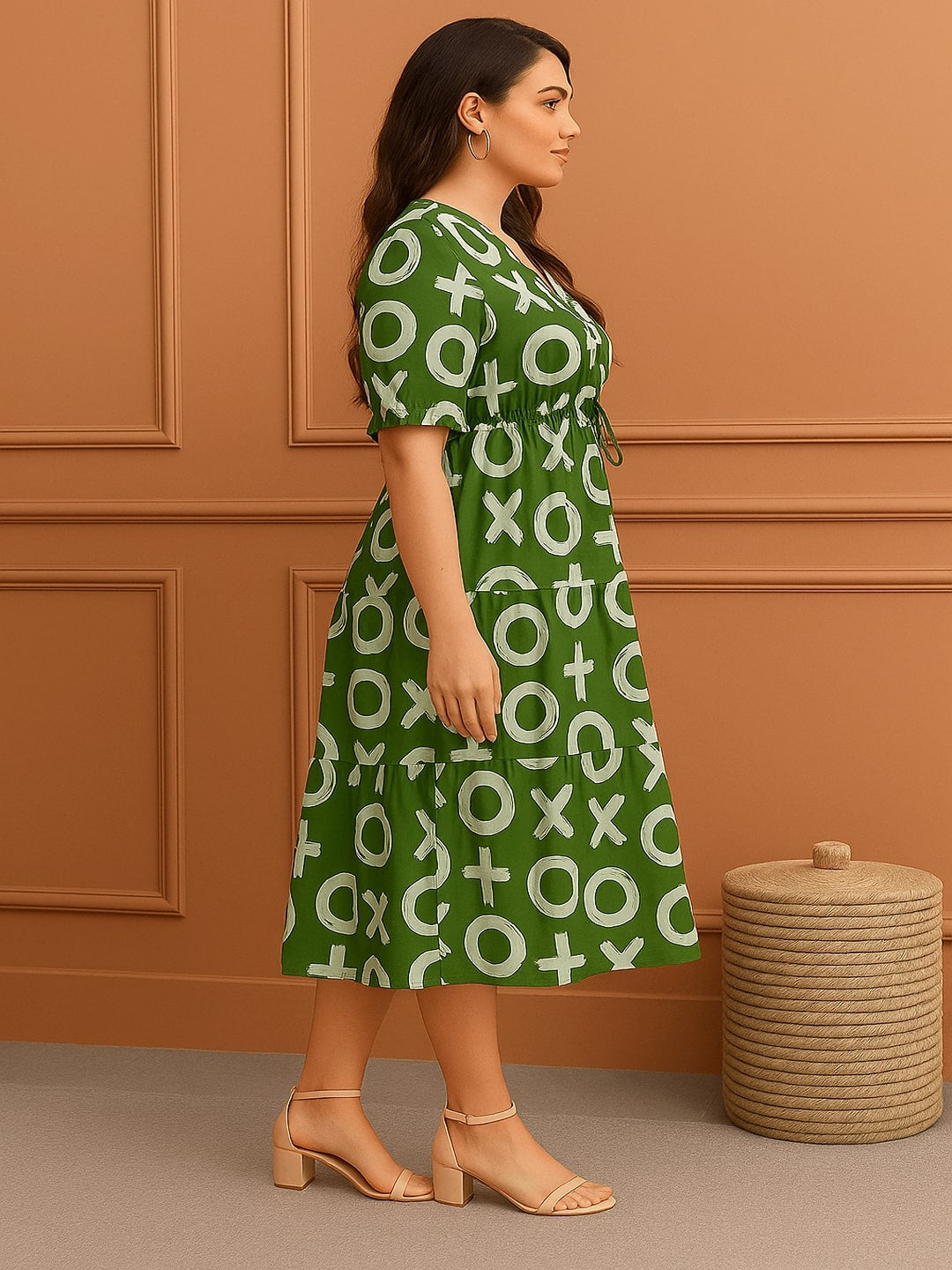 Women Pure Cotton Fit & Flare Tiered Midi Dress
