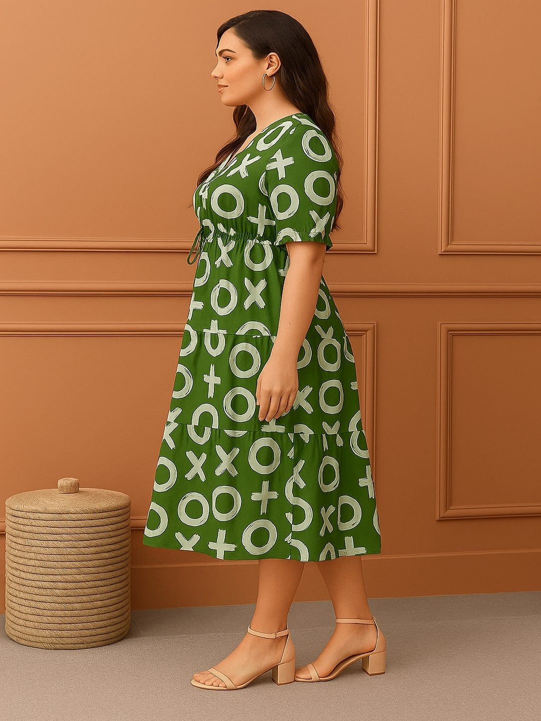 Women Pure Cotton Fit & Flare Tiered Midi Dress