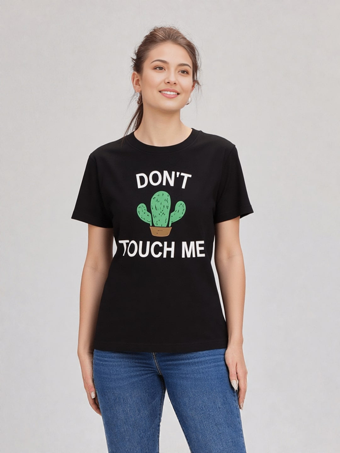 Women Typography Printed Round Neck Cotton T-shirt