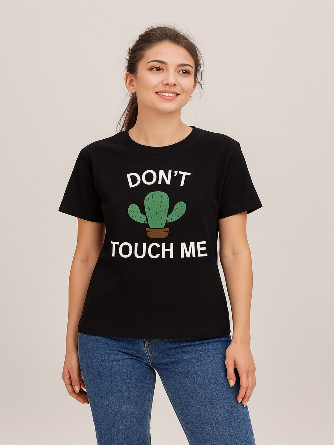 Women Typography Printed Round Neck Cotton T-shirt