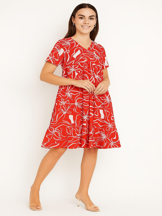 GAB 100% Cotton Adult-Women Abstract printed Gathered Dress