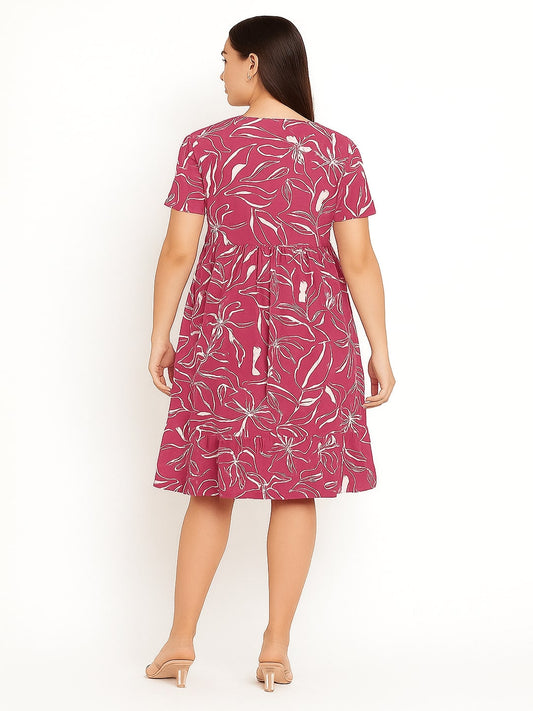 GAB 100% Cotton Adult-Women Abstract printed Gathered Dress