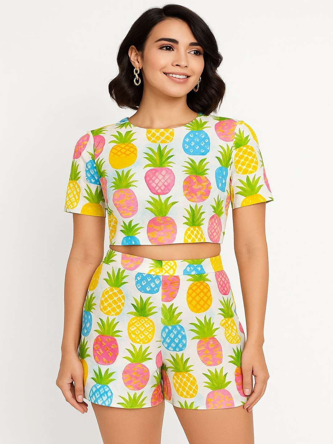 Printed Round-Neck Top With Shorts Co-Ords