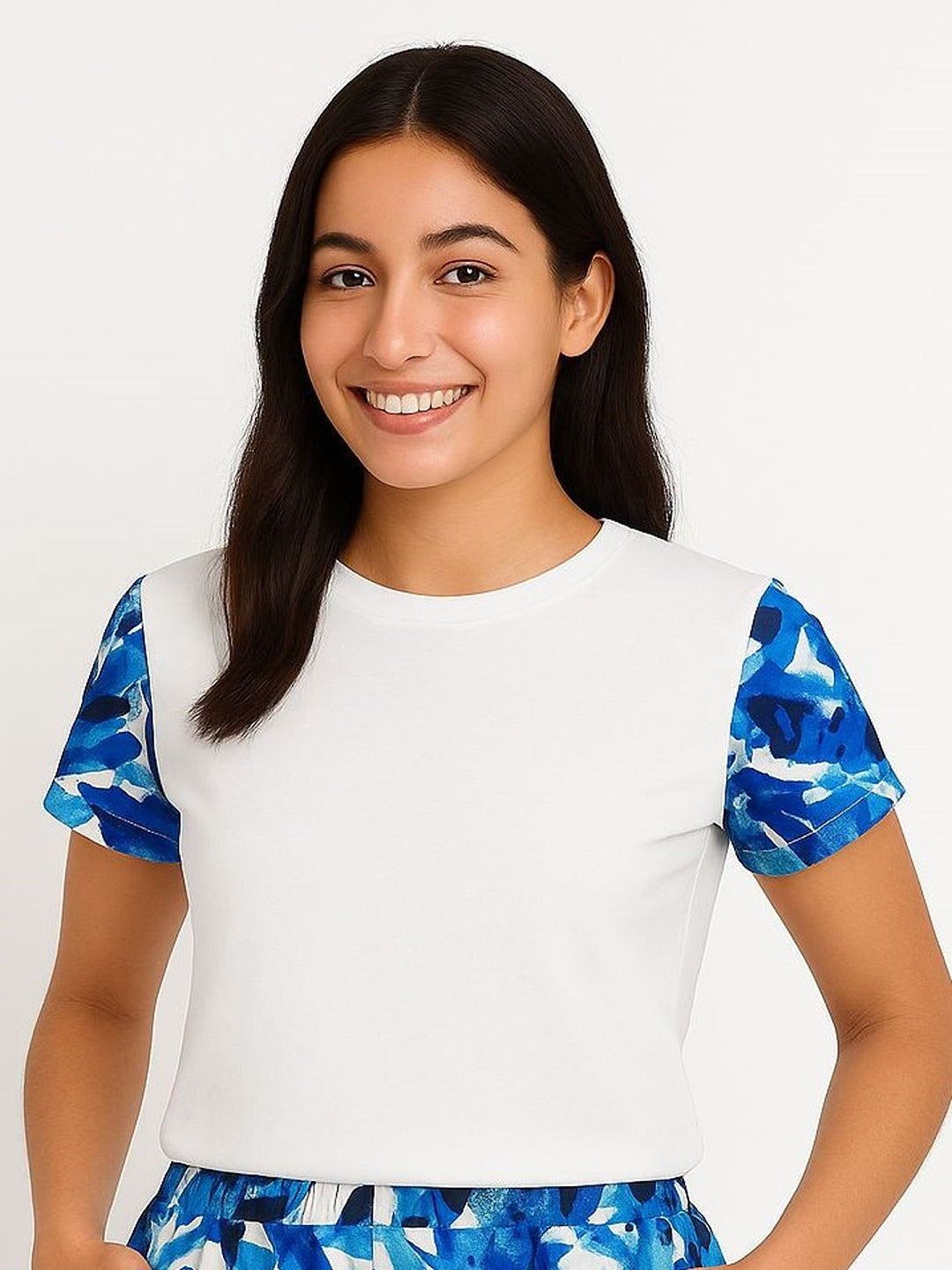 GAB 100% Cotton Adult-Women Solid Top With  Printed Shorts Co-Ord Set