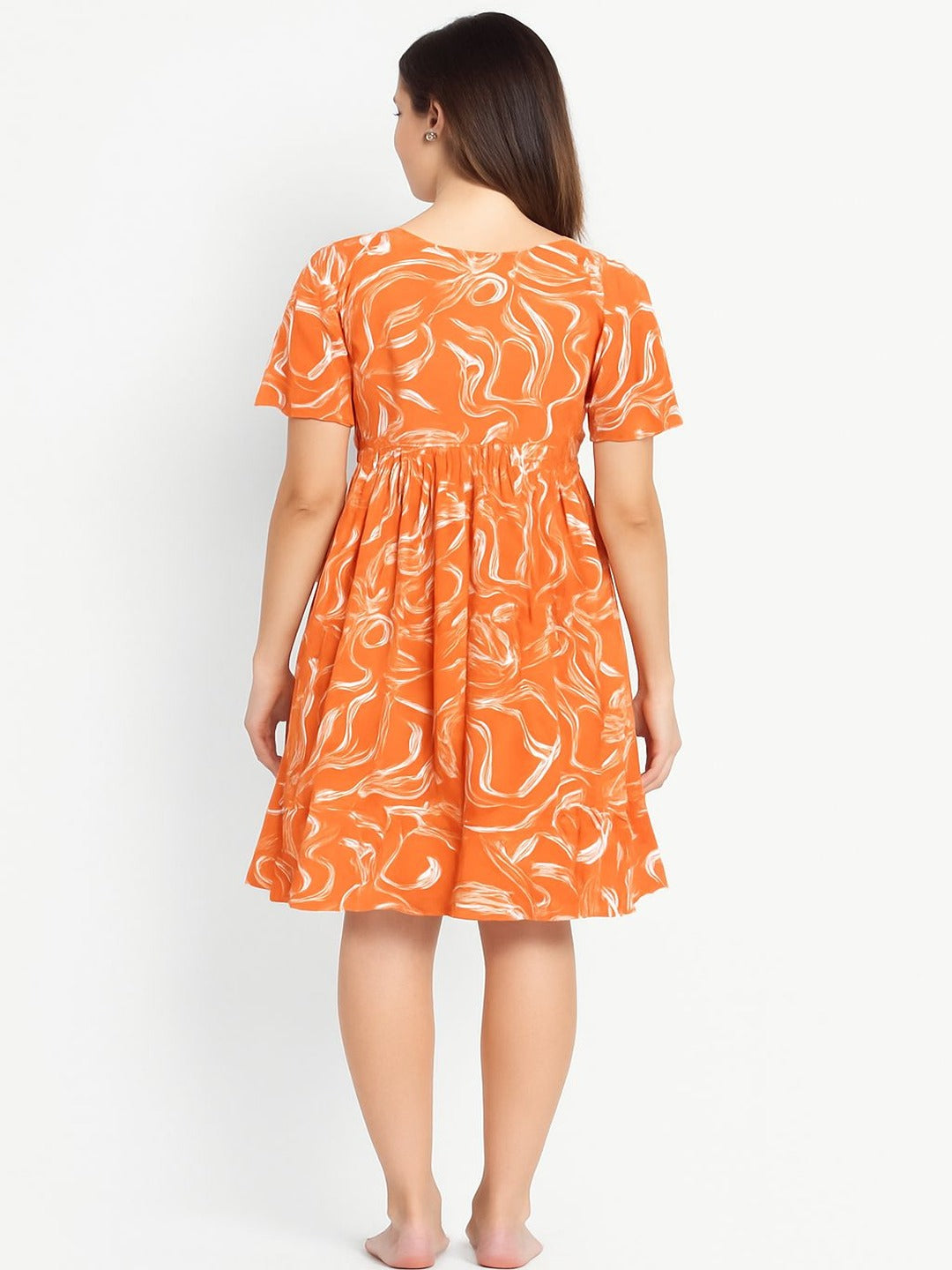 GAB Printed Gathered Dress Orange