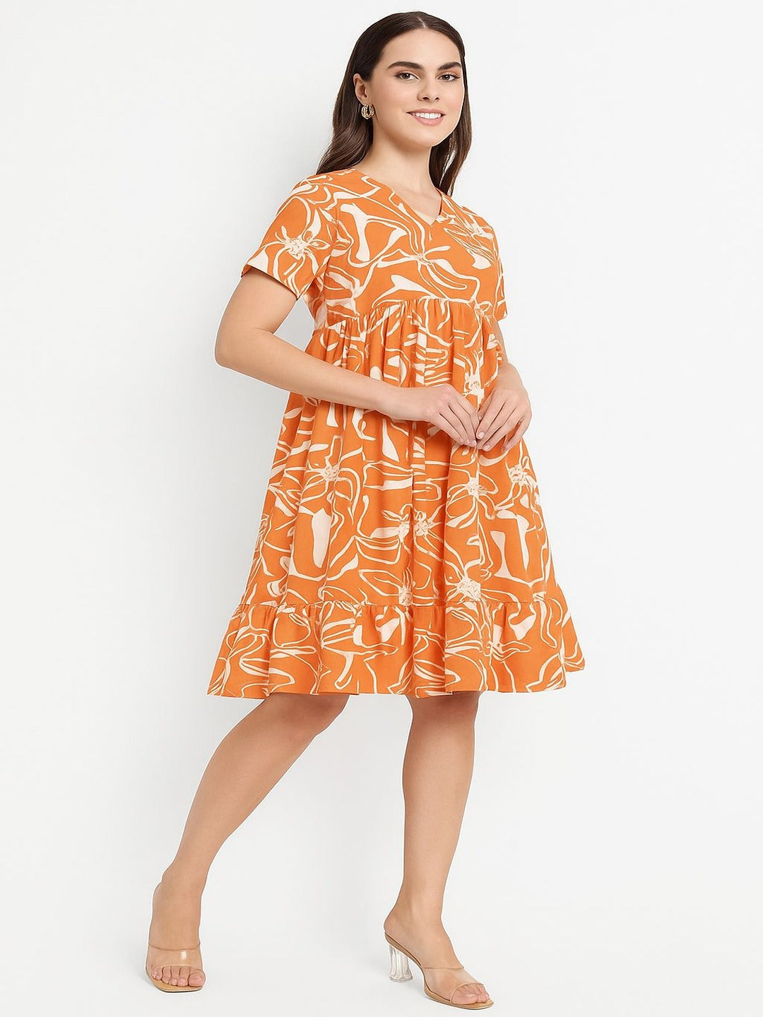 GAB Printed Gathered Dress Orange