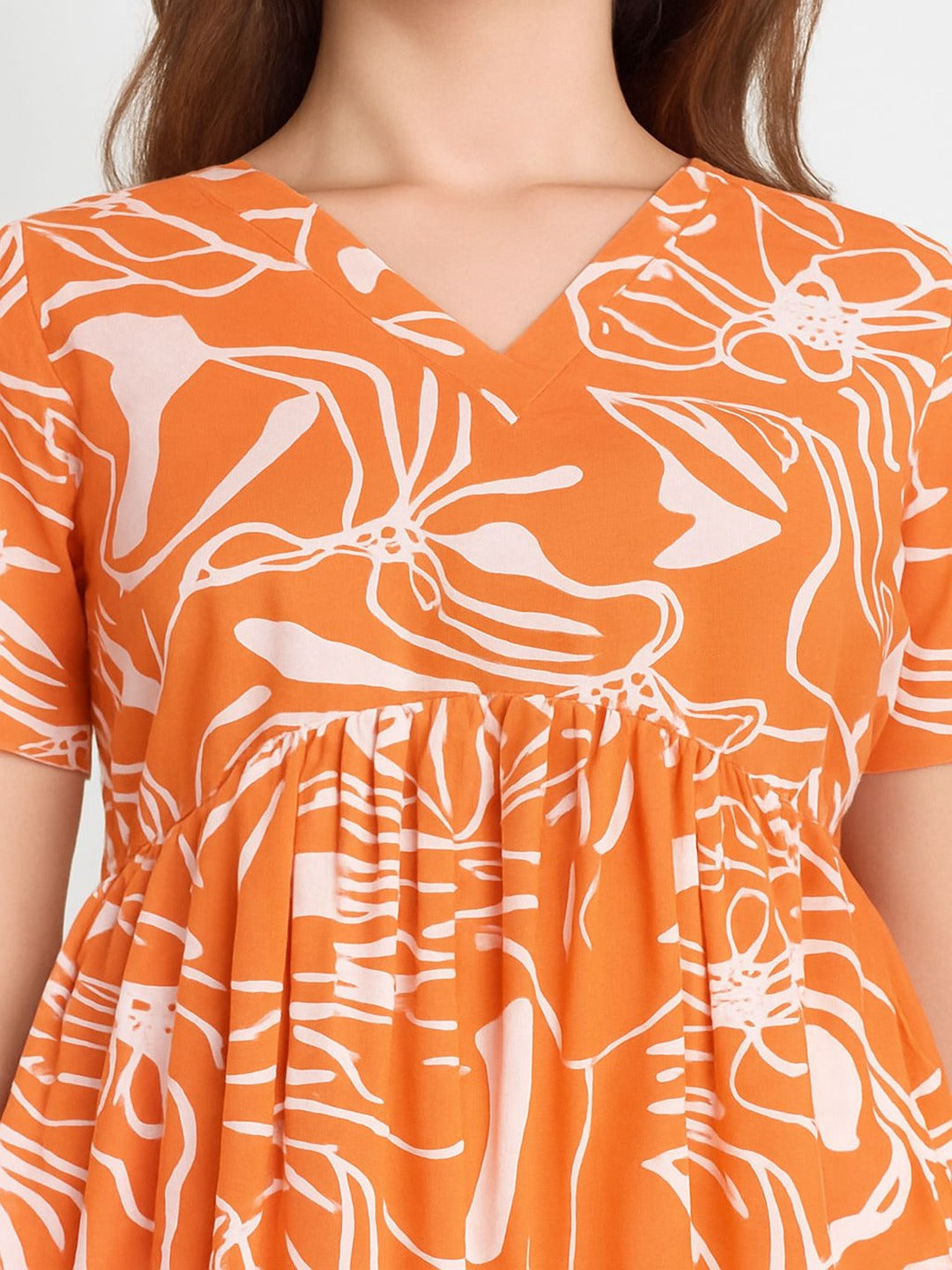 GAB Printed Gathered Dress Orange