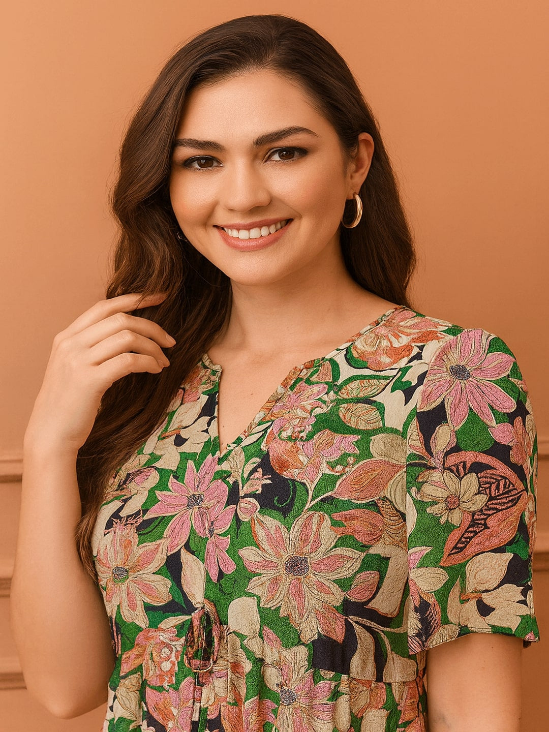 Women Floral Printed Pure Cotton A-Line Midi Dress