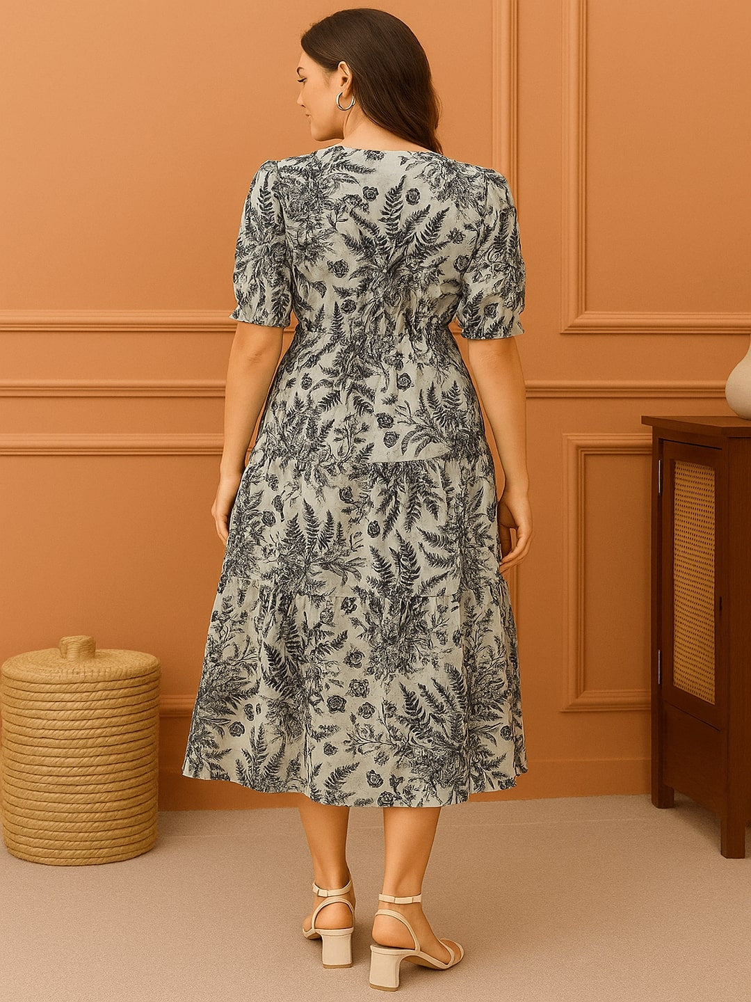 Women Floral Printed Pure Cotton A-Line Midi Dress