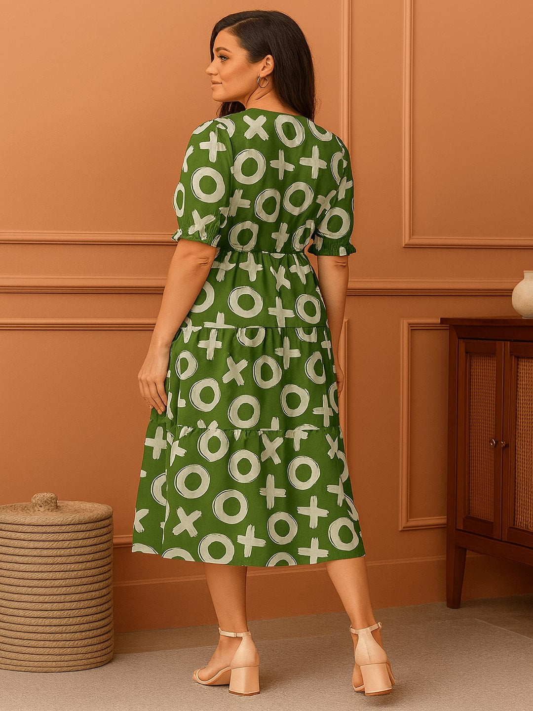 Women Pure Cotton Fit & Flare Tiered Midi Dress