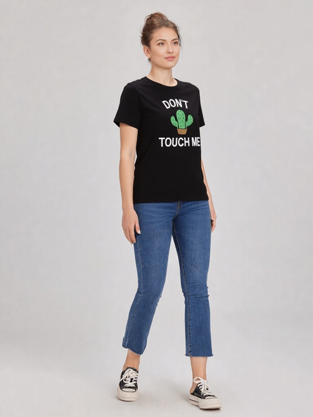 Women Typography Printed Round Neck Cotton T-shirt