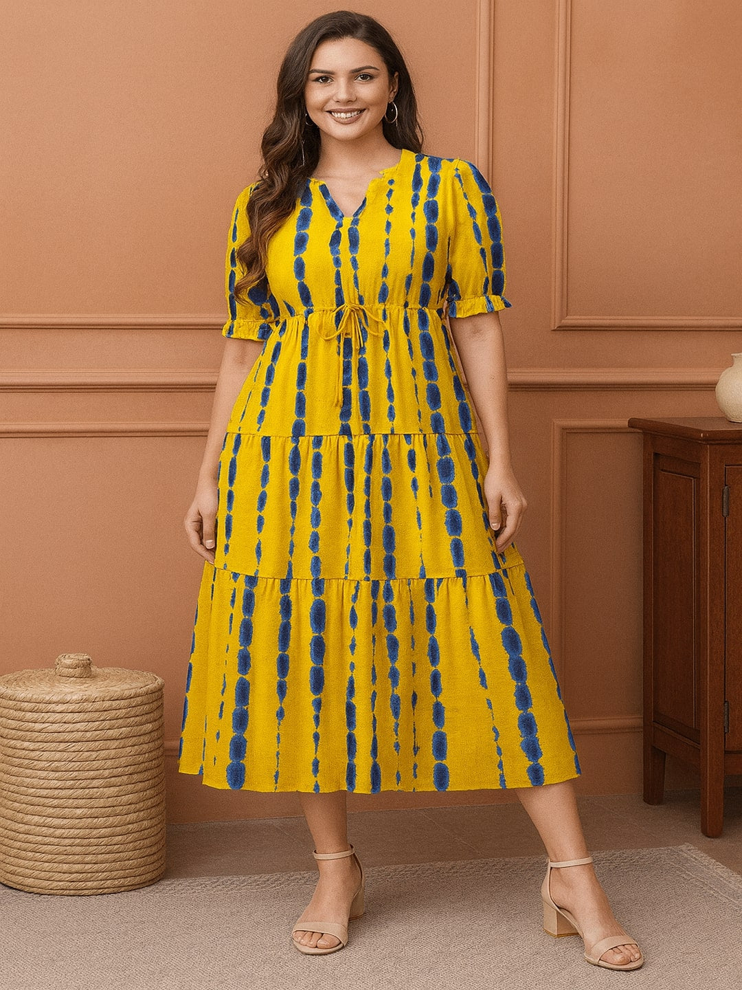 Women Tie & Dye Dyed Cotton Fit & Flare Midi Dress